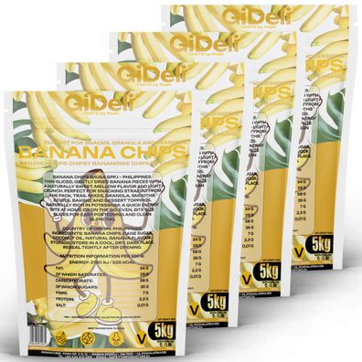 Bananenchips 20kg Ungesüßt Getrocknete Bananen Palmölfrei Snack Müsli GiDeli