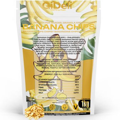 Bananenchips 1kg Ungesüßt Getrocknete Bananen Palmölfrei Snack Müsli GiDeli