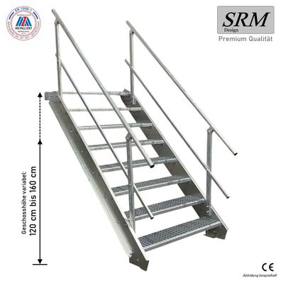 8 Stufen Stahltreppe Breite 60-160cm Geschosshöhe 120-160cm Geländer beidseitig