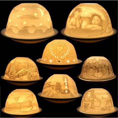 Dome-Light Windlicht Teelichthalter aus Porzellan Kerzenhalter mit Motiv Deko