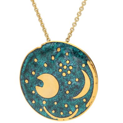 trendor Schmuck Damen-Kette Himmelsscheibe von Nebra Silber grün/gold ? 30 mm 21453