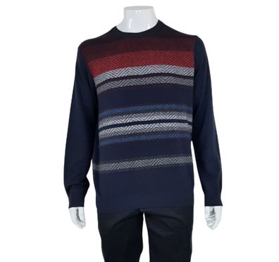 Maerz Herren Pullover Rundhalspullover blau gestreift