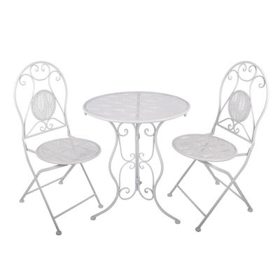 Clayre & Eef Bistro-Set Bistrotisch Bistrostuhl 3-Teilig Ø 60x70 / 50x40x93 cm Weiß