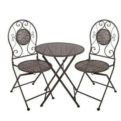 Clayre & Eef Bistro-Set Bistrotisch Bistrostuhl 3-Teilig Ø 60x71 / 50x40x93 cm Grün