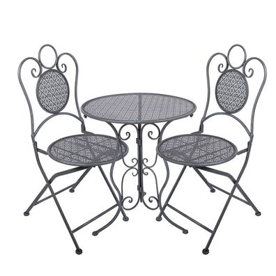 Clayre & Eef Bistro-Set Bistrotisch Bistrostuhl 3-Teilig Ø 60x71 / 50x40x93 cm Grau
