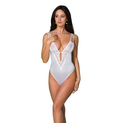 Stringbody aus glänzendem Stretch Material und Spitze Ingina weiß