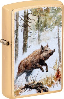 Zippo "Wildschwein", Aquarell, Messing