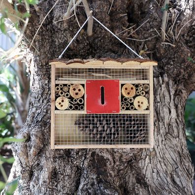 Insektenhotel mit Fichtenholzdach 29x27x10cm Insektenhaus Niströhren Insekten