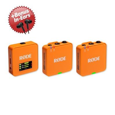 Rode Mikrofon-Funksystem Wireless GO Gen 3 Orange + Bonus In-Ear Kopfhörer