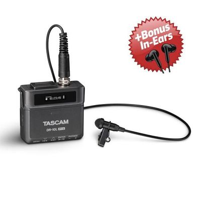 Tascam DR-10L Pro Recorder mit Lavaliermikrofon + Bonus In-Ear Kopfhörer