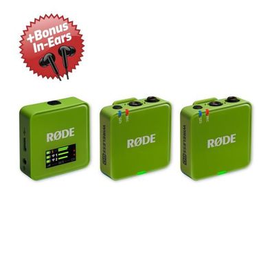 Rode Mikrofon-Funksystem Wireless GO Gen 3 Grün + Bonus In-Ear Kopfhörer