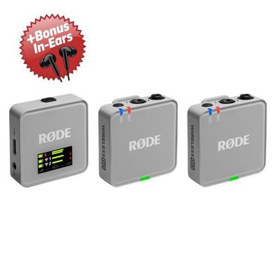 Rode Mikrofon-Funksystem Wireless GO Gen 3 Stone Grau + Bonus In-Ear Kopfhörer