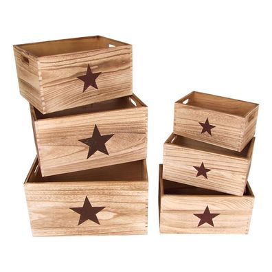 Deko-Holzkästen Stern 6er-Set Holzkiste Aufbewahrungskiste Aufbewahrungsbox Deko