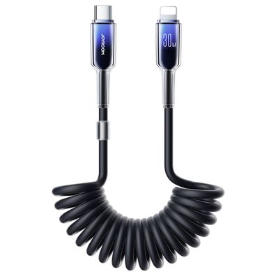Joyroom S-A43 Crystal-Clear Series USB-C auf Lightning Spiralkabel 30W 1,5m – Schwarz