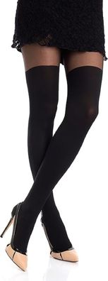 cofi1453® Damen Strumpfhose mit Overknees Effekt Muster 40-/120 DEN Baumwollzwicke