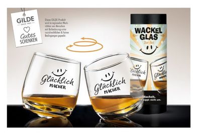 GILDE Wackelglas Set 2-teilig, Glécklichmacher, Glas klar, Wackelgläser mit Spruch fé