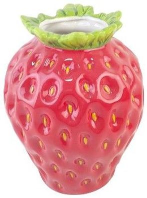 Blumenvase Keramik-Vase Erdbeer Frutta, Rot, 18,5 x 18,5 x 23,5 cm