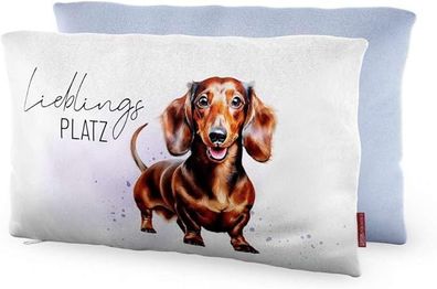 Kissen Dekokissen Kuschelkissen Geschenk Themenwelt: Tierische Freunde (weiß - Dackel