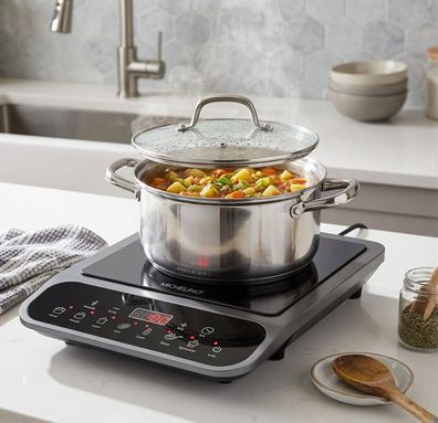 Induktionskochplatte 2000W - Einzelkochplatte mit 8 Stufen & LCD-Display, Schwarz