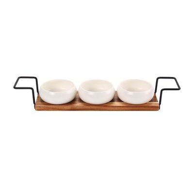 4-teiliges Dip-Schalenset mit Bambusbrett - Servierset mit Keramikschalen