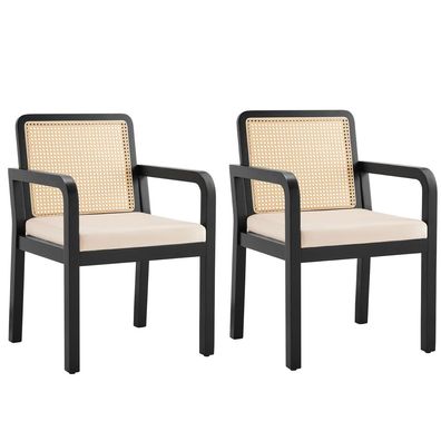 2er Set Velours Esszimmerstuhl Schminkstuhl ergonomisch Rattan