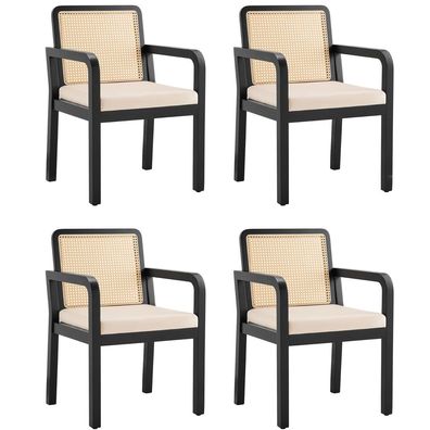 4er Set Velours Esszimmerstuhl Schminkstuhl ergonomisch Rattan##