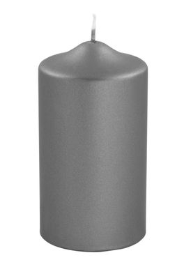 Fink CANDLE, metallic Stumpenkerze, Paraffin, grau, L. 8 cm, B. 8 cm, H. 15 cm,