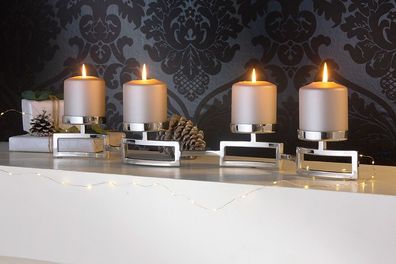 Fink Hommage, Leuchter, 4-flammig, Glas, Edelstahl, poliert, glatt, silberfarben,