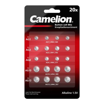 Camelion 20x Knopfzellen Set Alkaline AG1 AG3 AG4 AG10 AG13 Batterien LR44 LR41