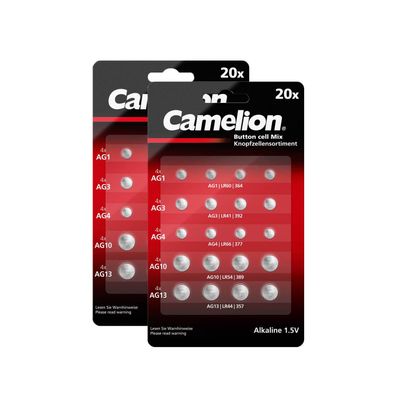 Camelion 40tlg. Knopfzellen Set Alkaline AG1 AG3 AG4 AG10 AG13 Batterien LR44