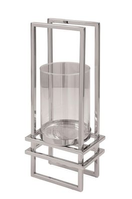 Fink DUALIS, Windlicht mit Glas, Edelstahl, vernickelt, glatt, silberfarben, L