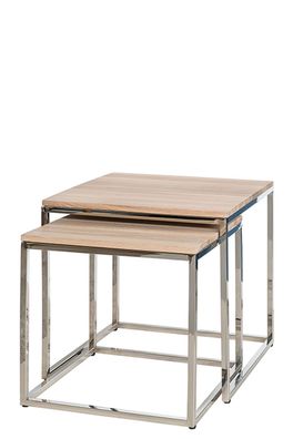 Fink NOVO 2er Set, Beistelltische, Edelstahl , Eiche , geweißt, silberfarben,