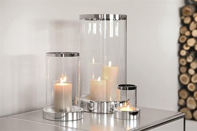 Fink EMPIRE, Windlicht, vernickelt, Glas, Platinumauflage, Eisen, silberfarben,