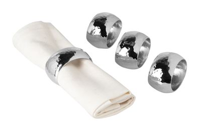 Fink ORA 4er Set, Serviettenring, Edelstahl , gehämmert, silberfarben, L. 4 cm,