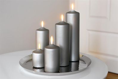 Fink CANDLE, metallic Stumpenkerze, Paraffin, grau, H. 25 cm, D. 8 cm 123744