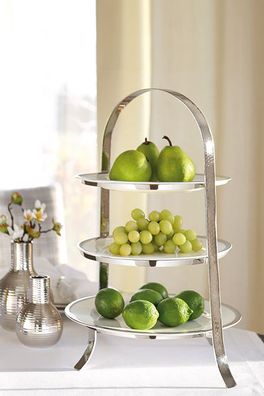 Fink PLATE, 3er Etagere für Teller, Edelstahl , vernickelt, gehämmert, silberfarbe