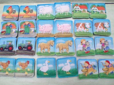 altes Ravensburger Stoff Memorie Puzzle Legespiel Bauernhof je 7x7cm 24tlg