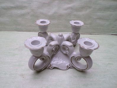 alter Kerzenleuchter 4er weiß-gold Blütenmotiv 17x17x10cm