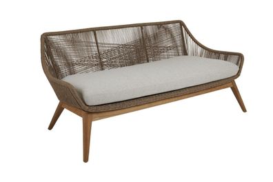 Gartensofa Hassel mit Kissen aus Teak und Rattan, modern, beige braun, für 1-2