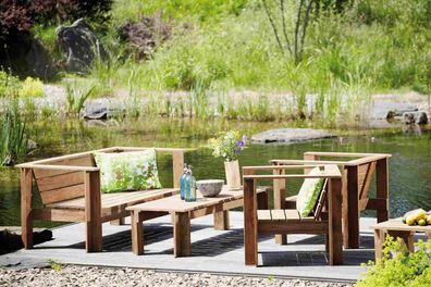 Gartensofa Lounge Batten aus recyceltem Teakholz, massiv, natur, für 2-3