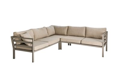 Gartenecksofa Weldon mit Kissen aus Aluminium und Olefin-Stoff, modern, beige,