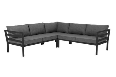 Gartenecksofa Weldon aus Aluminium und Stoff, modern, mit Kissen, schwarz