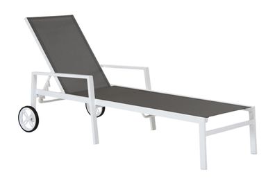 Gartenliege Leone aus Aluminium, modern mit verstellbarer Rückenlehne, weiß, mit Räde