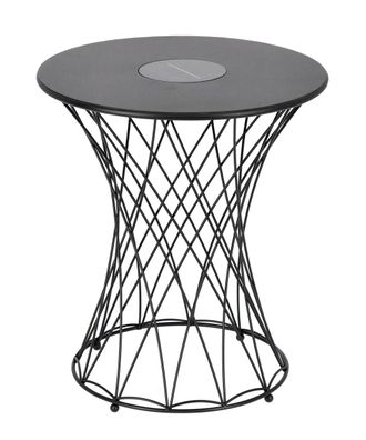 Gartenbeistelltisch Jeevan aus Metall, modern, rund, Schwarz, LED-Solarlicht,