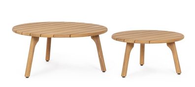 Gartencouchtisch Garita 2er-Set aus Teakholz, modern skandinavisch, rund, natur,