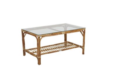 Gartencouchtisch Astraken aus Rattan und Glas, Boho Stil, natur, 100x60 cm, für