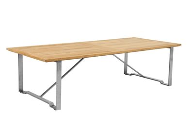 Gartencouchtisch Gotland 150x65 cm aus Teak und Edelstahl, modern, natur,