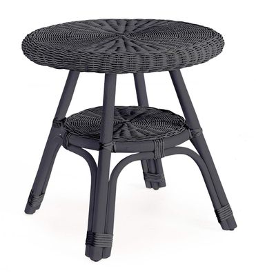 Gartenbeistelltisch Alliss aus Rattan, klassisch rundes Design, schwarz,
