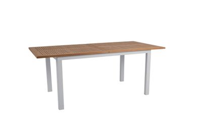 Gartenesstisch Lyon aus Aluminium und Teak, modern, ausziehbar, hellgrau-natur,