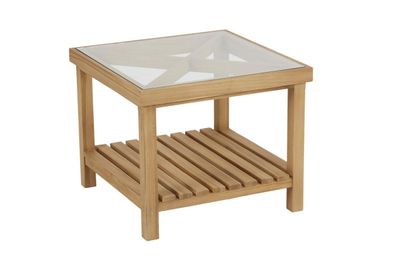 Gartencouchtisch Varm aus Teakholz mit Glasplatte, modern, natur, 55x55 cm,